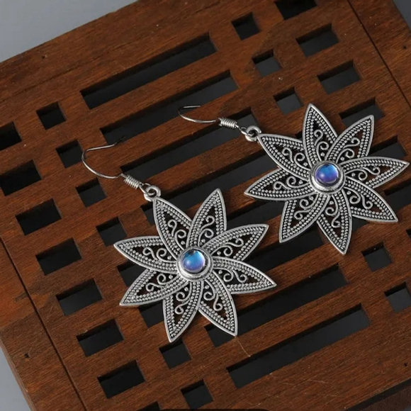 Floral Silvery Design Dangle Earrings Retro Bohemian Style #15 - Picture 2 of 6